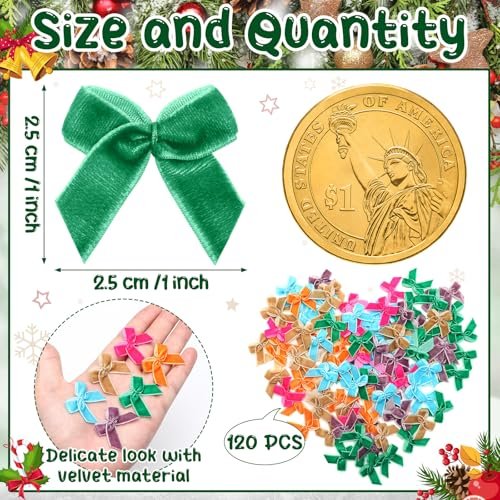 120 Mini Christmas Velvet Bows for Crafting & Gift Wrapping