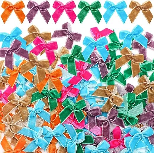 120 Mini Christmas Velvet Bows for Crafting & Gift Wrapping
