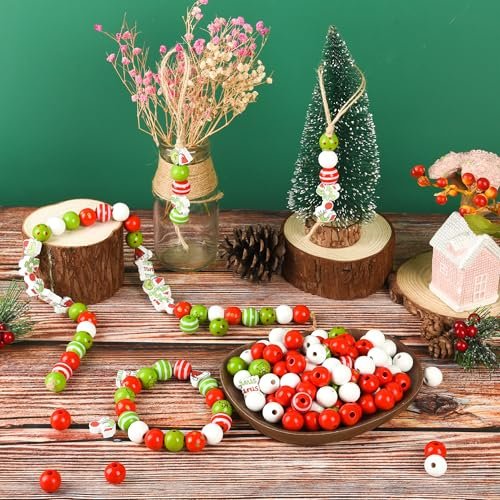 240 Christmas Wooden Beads for Festive DIY Crafts