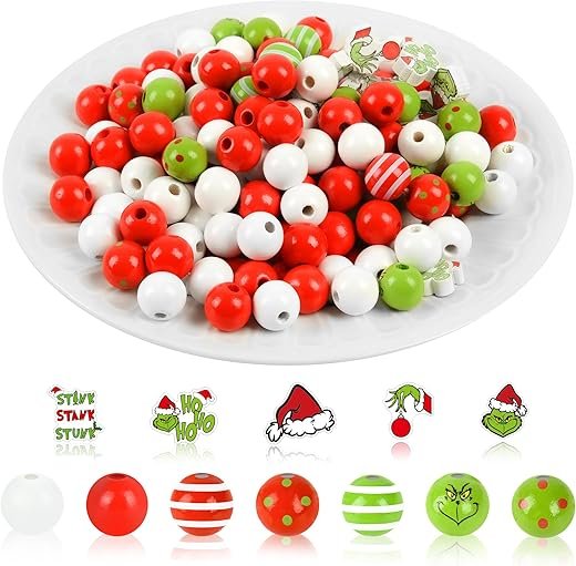240 Christmas Wooden Beads for Festive DIY Crafts