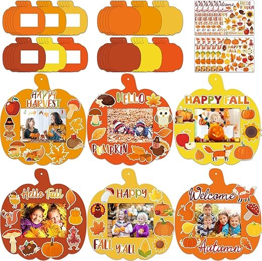 30-Pack Fall Pumpkin DIY Photo Frames for Kids