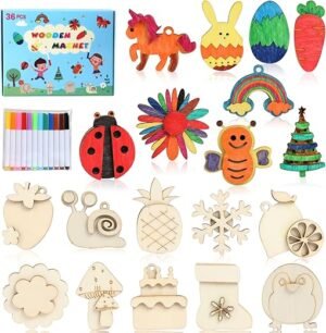 36 DIY Wooden Magnets Craft Kit for Kids' Fun!