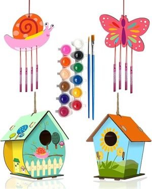 4 Pack DIY Bird House & Wind Chime Kits for Kids
