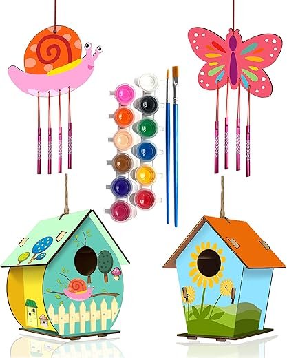 4 Pack DIY Bird House & Wind Chime Kits for Kids