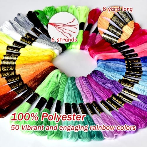 50 Vibrant Embroidery Floss Skeins for Creative Crafts