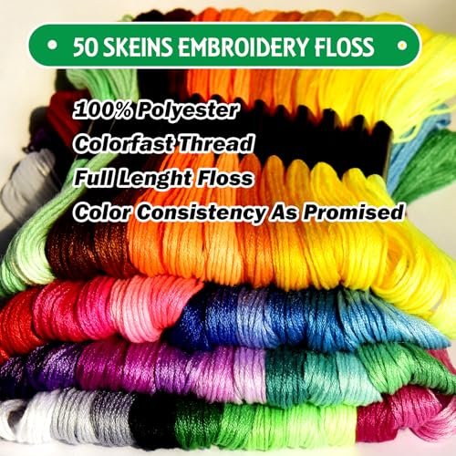 50 Vibrant Embroidery Floss Skeins for Creative Crafts