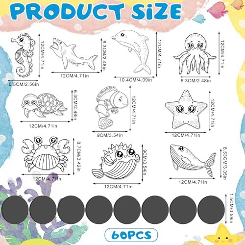 60 Ocean Animal Art Cards & Coloring Kit for Kids