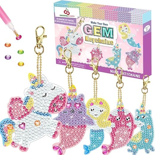 Create Colorful Gem Keychains: 5D Diamond Art Kit