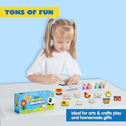 JOYIN 12-Piece DIY Wooden Magnet Painting Kit for Kids