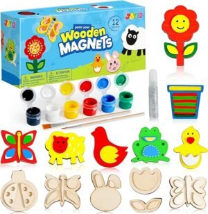JOYIN 12-Piece DIY Wooden Magnet Painting Kit for Kids
