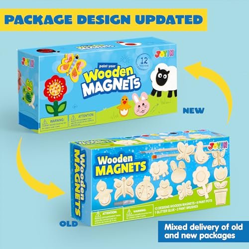 JOYIN 12-Piece DIY Wooden Magnet Painting Kit for Kids