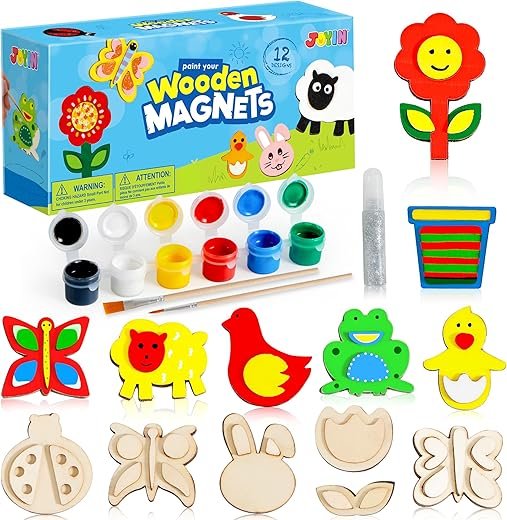 JOYIN 12-Piece DIY Wooden Magnet Painting Kit for Kids