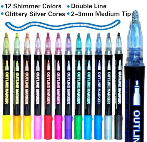 KOUSICOO Shimmer Markers Set: 12 Metallic Glitter Pens