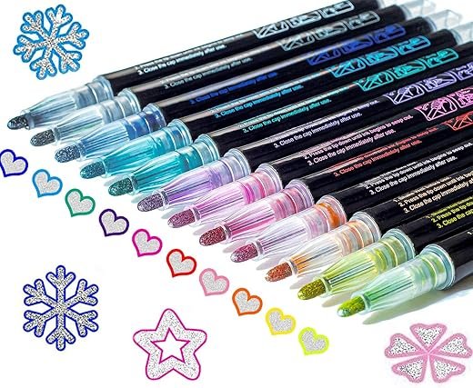 KOUSICOO Shimmer Markers Set: 12 Metallic Glitter Pens