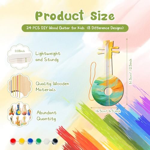 Syhood 18-Pcs DIY Kids' Wood Guitar Arts Set