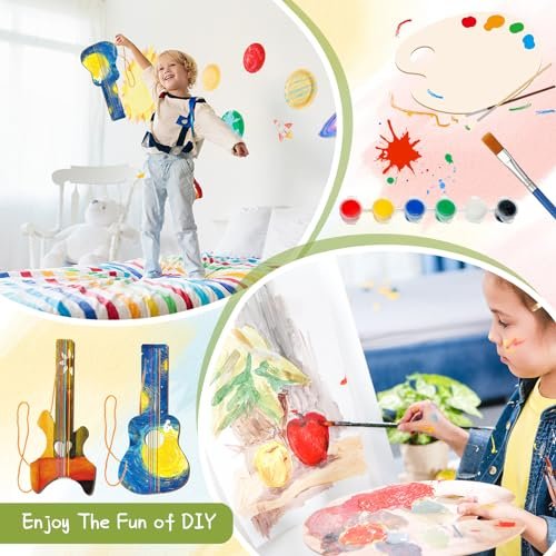 Syhood 18-Pcs DIY Kids' Wood Guitar Arts Set