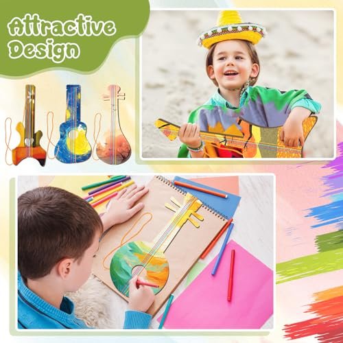 Syhood 18-Pcs DIY Kids' Wood Guitar Arts Set