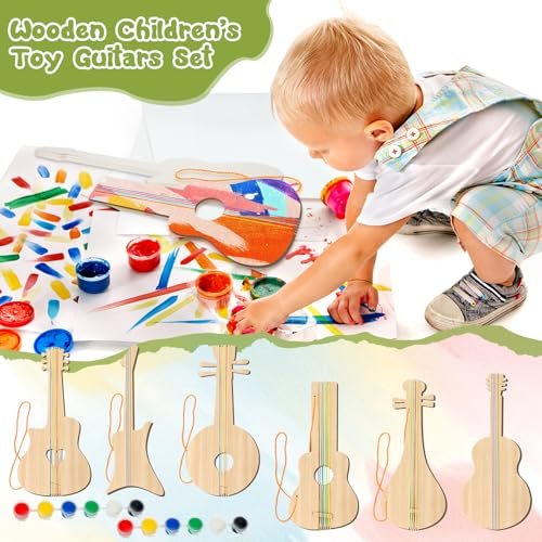 Syhood 18-Pcs DIY Kids' Wood Guitar Arts Set