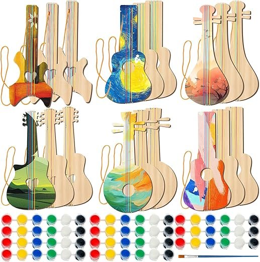 Syhood 18-Pcs DIY Kids' Wood Guitar Arts Set