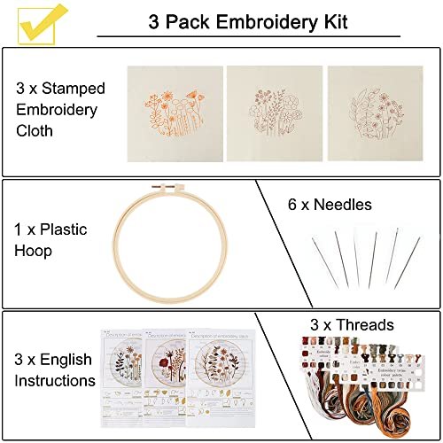 Uphome Beginner's Floral Embroidery Kit – 3 Pack