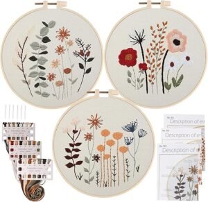 Uphome Beginner's Floral Embroidery Kit – 3 Pack